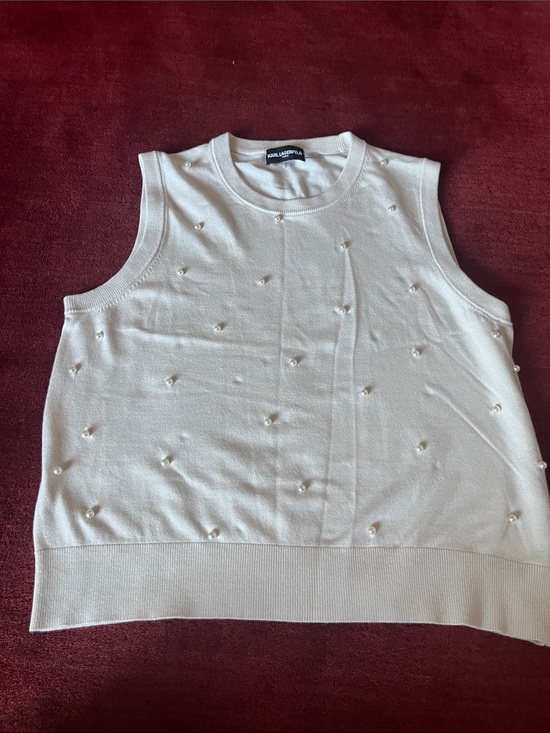 Karl Lagerfeld Tops - Karl Lagerfeld Ivory Pearl-Embellished Sleeveless Knit Top